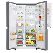 LG Side-by-Side mit Door-in-Door ® | Eis-, Crushed Ice- und Wasserspender | 625 Liter Kapazität | Energieeffizienzklasse E | Festwasseranschluss | Steel | GSJ760PZZE, GSJ760PZZE
