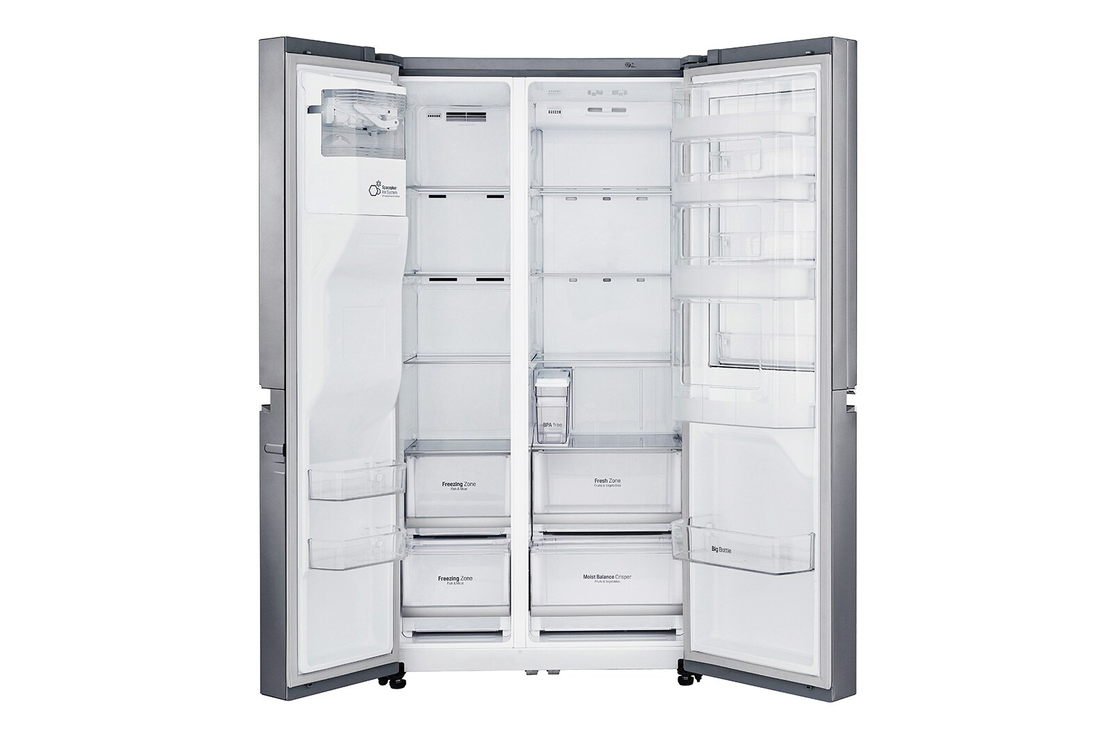 LG Side-by-Side mit Door-in-Door ® | Eis-, Crushed Ice- und Wasserspender | 625 Liter Kapazität | Energieeffizienzklasse F | Interner Wassertank 4L | Steel | GSJ761PZBG, GSJ761PZBG