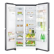 LG Side-by-Side mit Door-in-Door ® | Eis-, Crushed Ice- und Wasserspender | 625 Liter Kapazität | Energieeffizienzklasse F | Interner Wassertank 4L | Steel | GSJ761PZBG, GSJ761PZBG