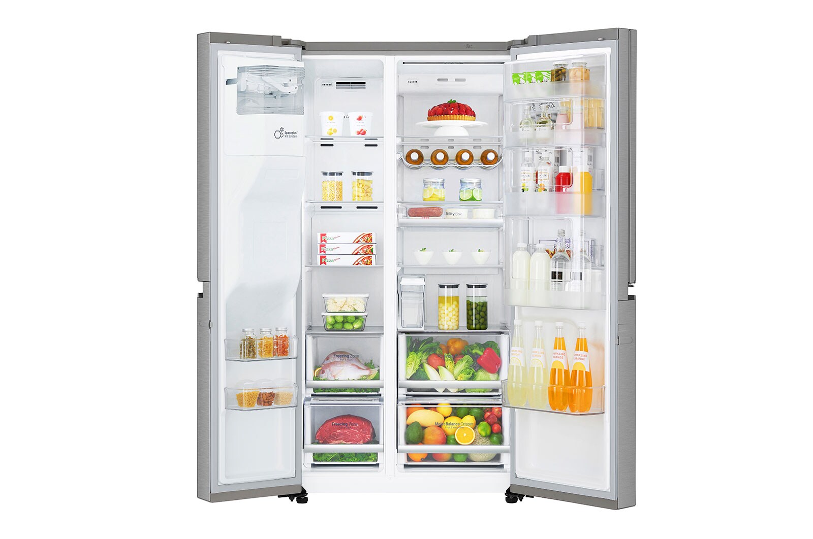 LG Side-by-Side mit Door-in-Door® | Eis-, Crushed Ice- und Wasserspender | 625 Liter Kapazität | Energieeffizienzklasse E | Wassertank | Steel | GSJ761PZEE, GSJ761PZEE