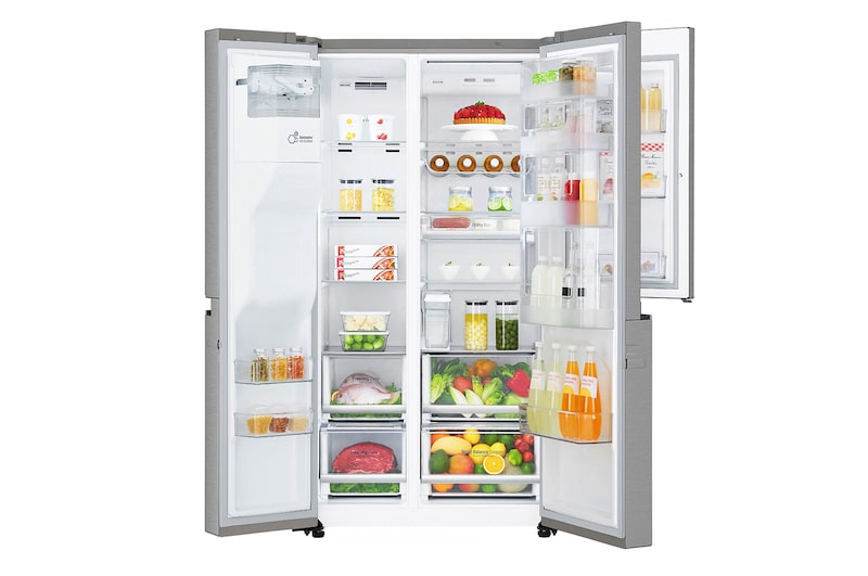 LG Side-by-Side mit Door-in-Door® | Eis-, Crushed Ice- und Wasserspender | 625 Liter Kapazität | Energieeffizienzklasse E | Wassertank | Steel | GSJ761PZEE, GSJ761PZEE