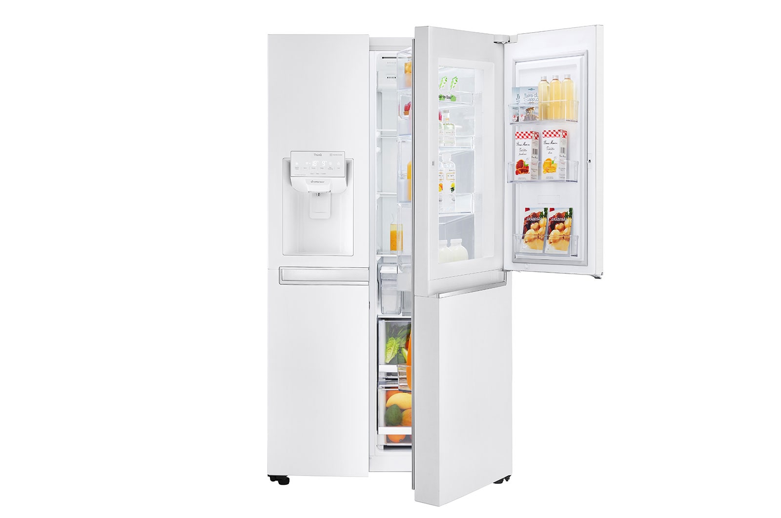 LG Side-by-Side mit Door-in-Door ® |  Eis-, Crushed Ice- und Wasserspender  | 625 Liter Kapazität | Energieeffizienzklasse E | Interner Wassertank 4L | Premium Weiß | GSJ761SWZE, GSJ761SWZE