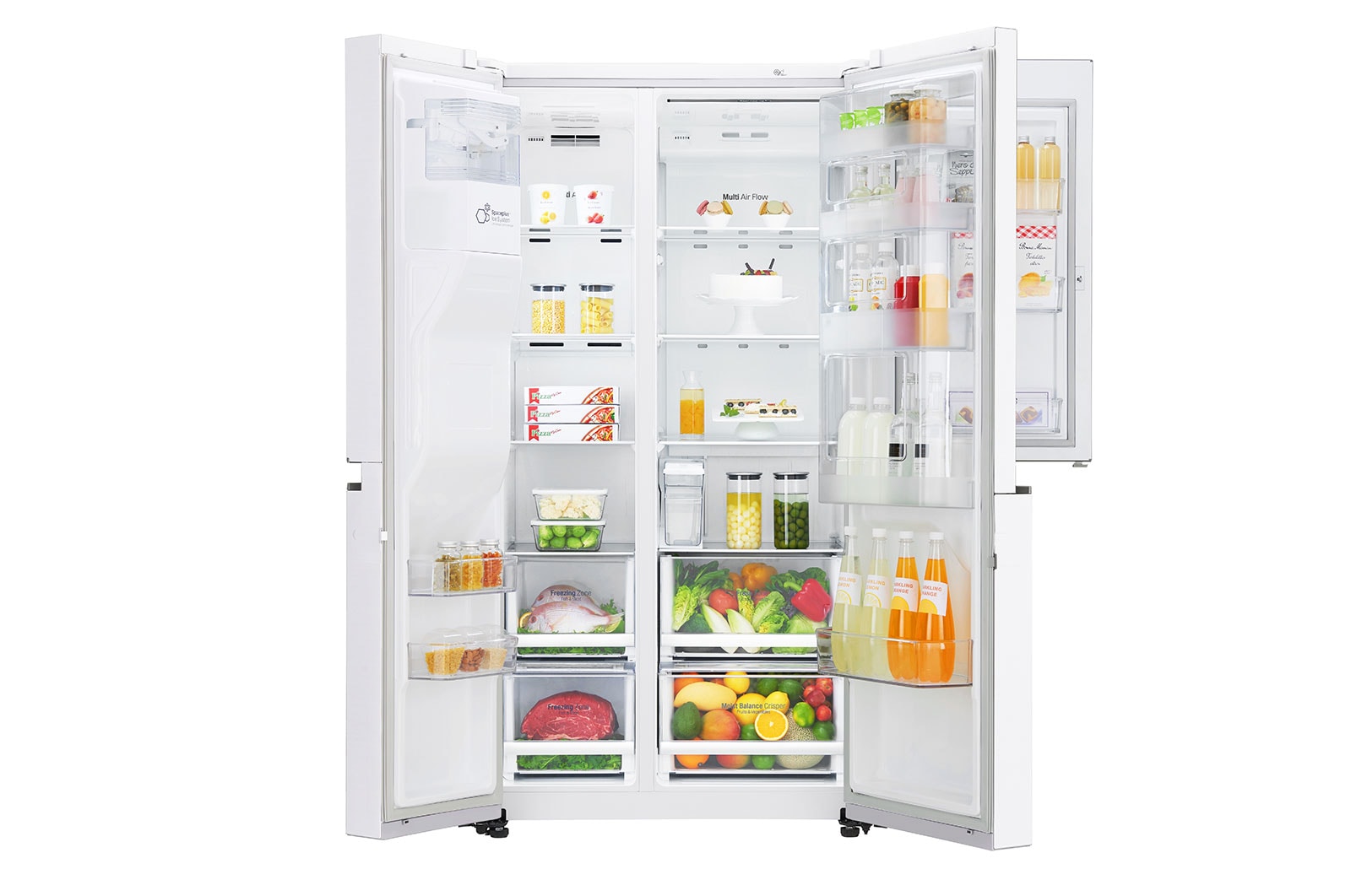 LG Side-by-Side mit Door-in-Door ® |  Eis-, Crushed Ice- und Wasserspender  | 625 Liter Kapazität | Energieeffizienzklasse E | Interner Wassertank 4L | Premium Weiß | GSJ761SWZE, GSJ761SWZE