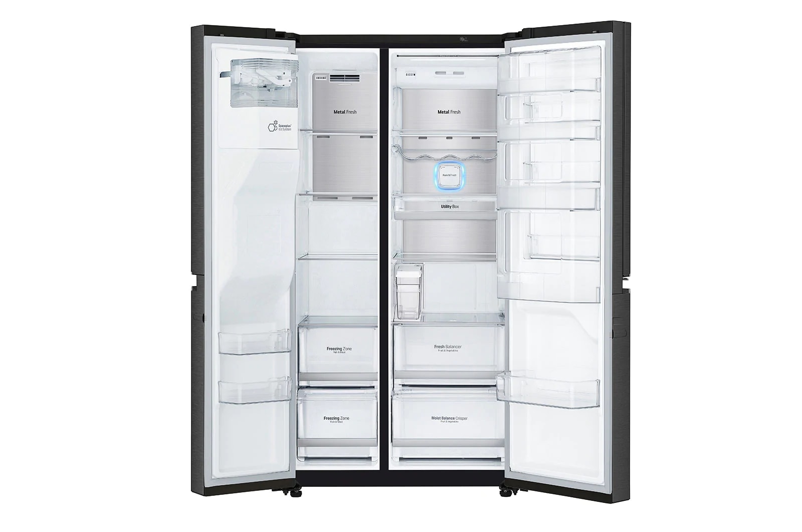 LG Side-by-Side mit Door-in-Door ® | Eis-, Crushed Ice- und Wasserspender | 625 Liter Kapazität | Energieeffizienzklasse E | Interner Wassertank 4L | Schwarz | GSJ961MCCZ, GSJ961MCCZ