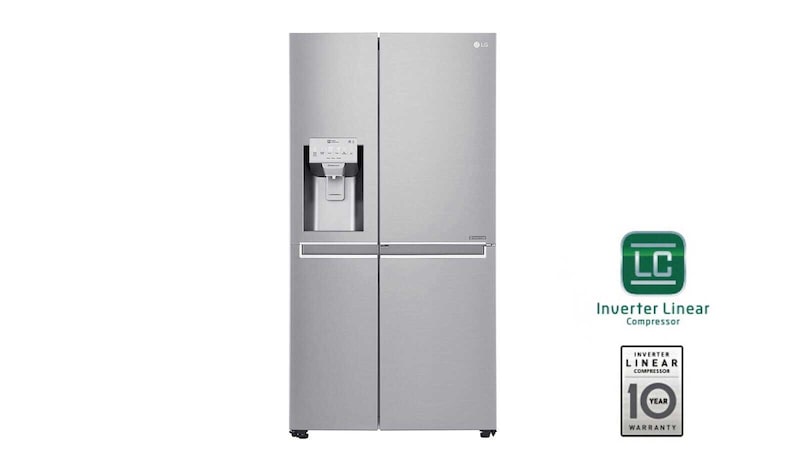 LG Side-by-Side mit Door-in-Door® | Eis-, Crushed Ice- und Wasserspender | 625 Liter Kapazität | Energieeffizienzklasse F | Interner Wassertank 4L | Edelstahl | GSJ961NEAZ, GSJ961NEAZ