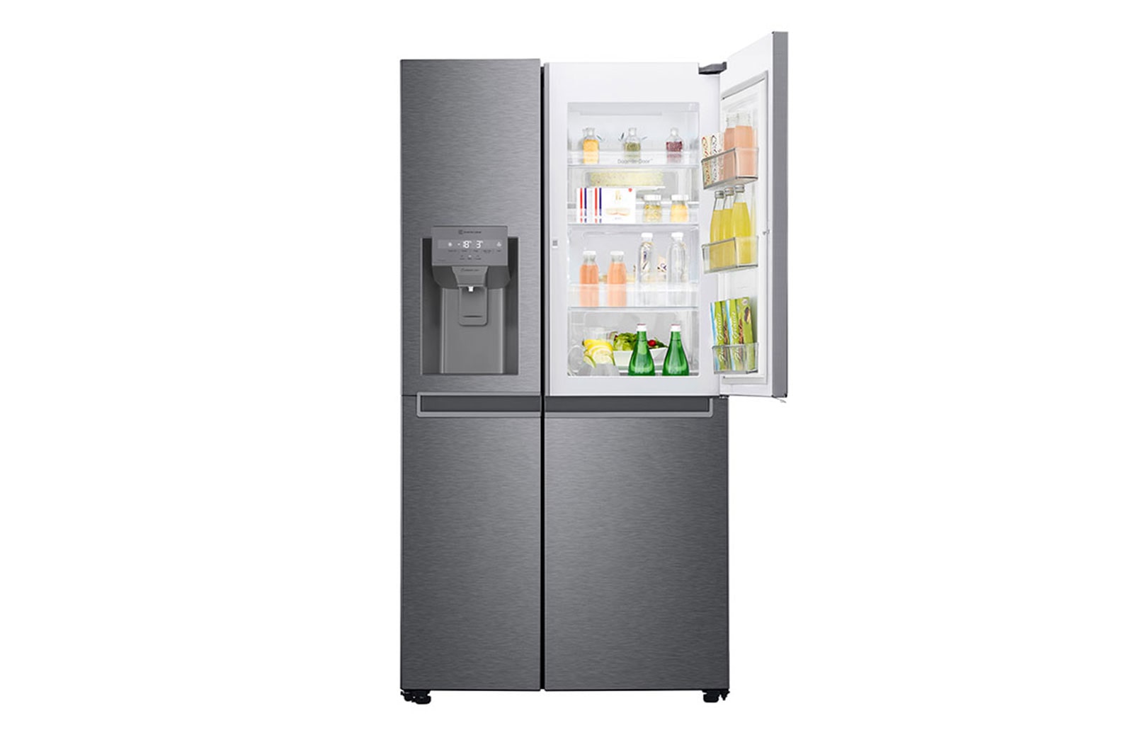 LG Side-by-Side mit Door-in-Door ® | Eis-, Crushed Ice- und Wasserspender | 634 Liter Kapazität | Energieeffizienzklasse F | Festwasseranschluss | Platinum Silver |  GSJV30DSXF , GSJV30DSXF