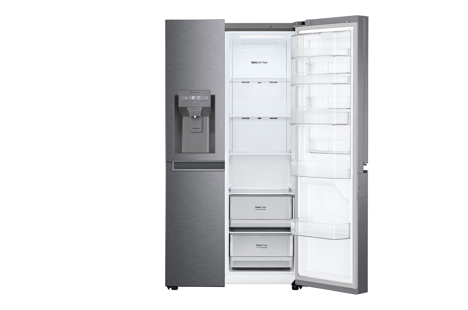 LG Side-by-Side mit Door-in-Door ® | Eis-, Crushed Ice- und Wasserspender | 634 Liter Kapazität | Energieeffizienzklasse F | Festwasseranschluss | Platinum Silver |  GSJV30DSXF , GSJV30DSXF