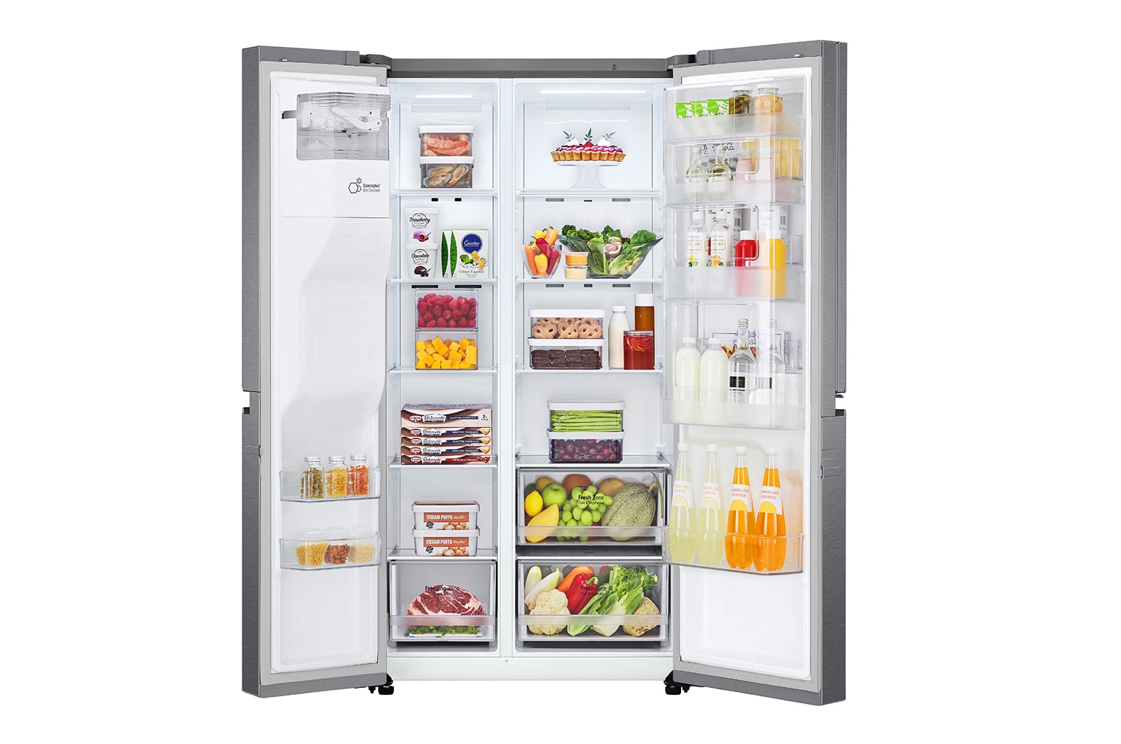 LG Side-by-Side mit Door-in-Door ® | Eis-, Crushed Ice- und Wasserspender | 634 Liter Kapazität | Energieeffizienzklasse F | Festwasseranschluss | Platinum Silver |  GSJV30DSXF , GSJV30DSXF