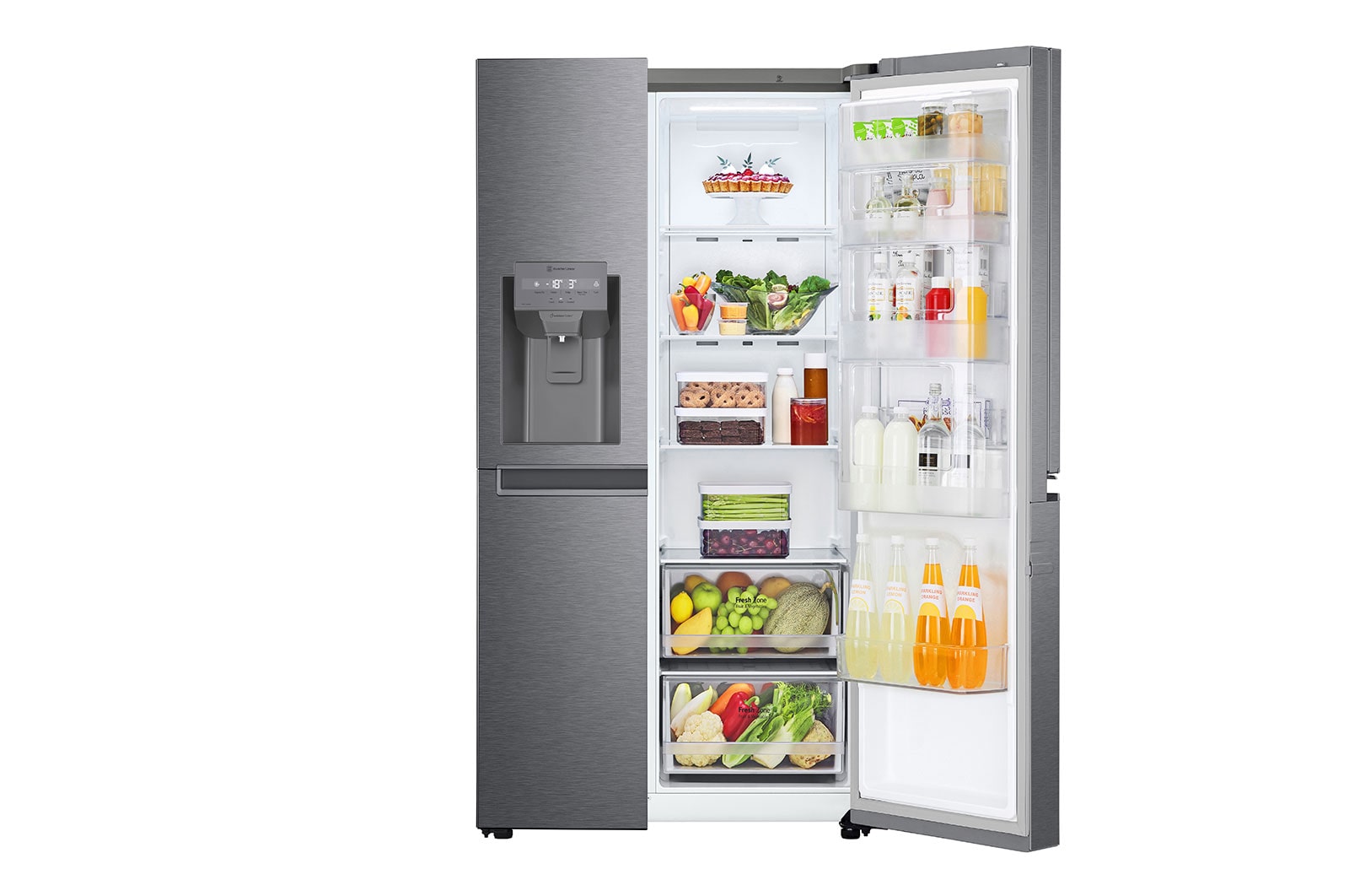 LG Side-by-Side mit Door-in-Door ® | Eis-, Crushed Ice- und Wasserspender | 634 Liter Kapazität | Energieeffizienzklasse F | Festwasseranschluss | Platinum Silver |  GSJV30DSXF , GSJV30DSXF