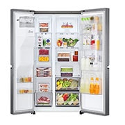 LG Side-by-Side mit Door-in-Door ® | Eis-, Crushed Ice- und Wasserspender | 634 Liter Kapazität | Energieeffizienzklasse F | Festwasseranschluss | Platinum Silver |  GSJV30DSXF , GSJV30DSXF