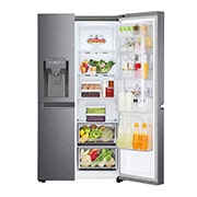 LG Side-by-Side mit Door-in-Door ® | Eis-, Crushed Ice- und Wasserspender | 634 Liter Kapazität | Energieeffizienzklasse F | Festwasseranschluss | Platinum Silver |  GSJV30DSXF , GSJV30DSXF