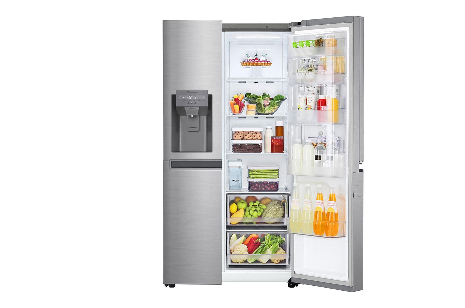 LG Side-by-Side mit Door-in-Door® | Eis-, Crushed Ice- und Wasserspender | 634 L Liter Kapazität | Energieeffizienzklasse E | Interner Wassertank 4L | Platinum Silver | GSJV31PZXE, GSJV31PZXE