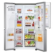 LG Side-by-Side mit Door-in-Door® | Eis-, Crushed Ice- und Wasserspender | 634 L Liter Kapazität | Energieeffizienzklasse E | Interner Wassertank 4L | Platinum Silver | GSJV31PZXE, GSJV31PZXE