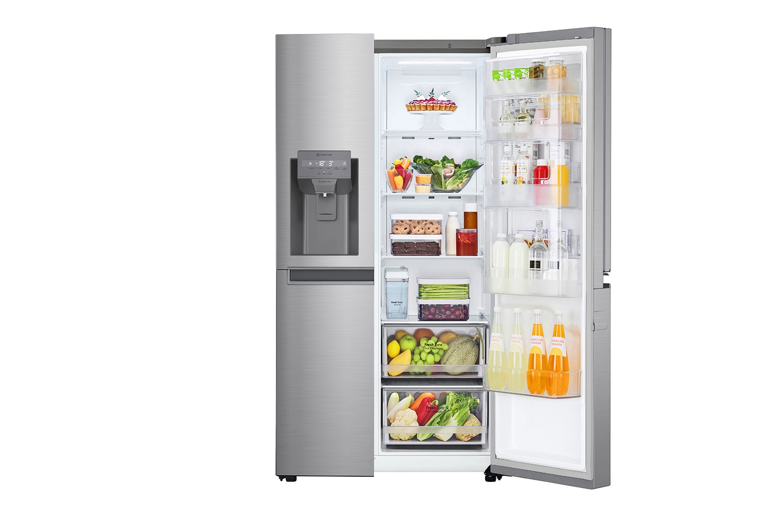 LG Side-by-Side mit Door-in-Door ® | Eis-, Crushed Ice- und Wasserspender | 634 Liter Kapazität | Energieeffizienzklasse F | Interner Wassertank 4L | Platinum Silver |  GSJV31PZXF , GSJV31PZXF