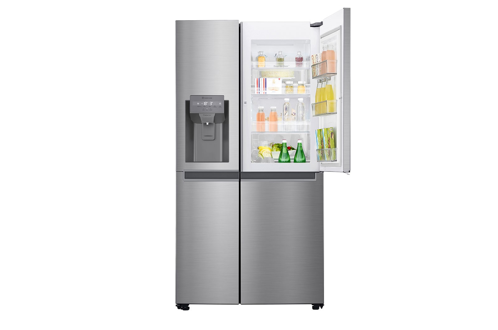 LG Side-by-Side mit Door-in-Door ® | Eis-, Crushed Ice- und Wasserspender | 634 Liter Kapazität | Energieeffizienzklasse F | Interner Wassertank 4L | Platinum Silver |  GSJV31PZXF , GSJV31PZXF