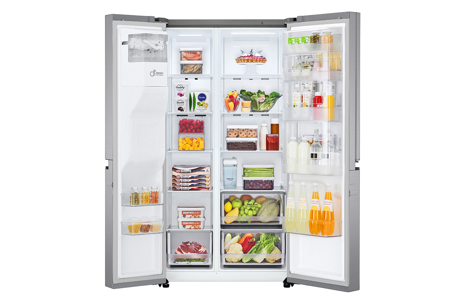 LG Side-by-Side mit Door-in-Door ® | Eis-, Crushed Ice- und Wasserspender | 634 Liter Kapazität | Energieeffizienzklasse F | Interner Wassertank 4L | Platinum Silver |  GSJV31PZXF , GSJV31PZXF