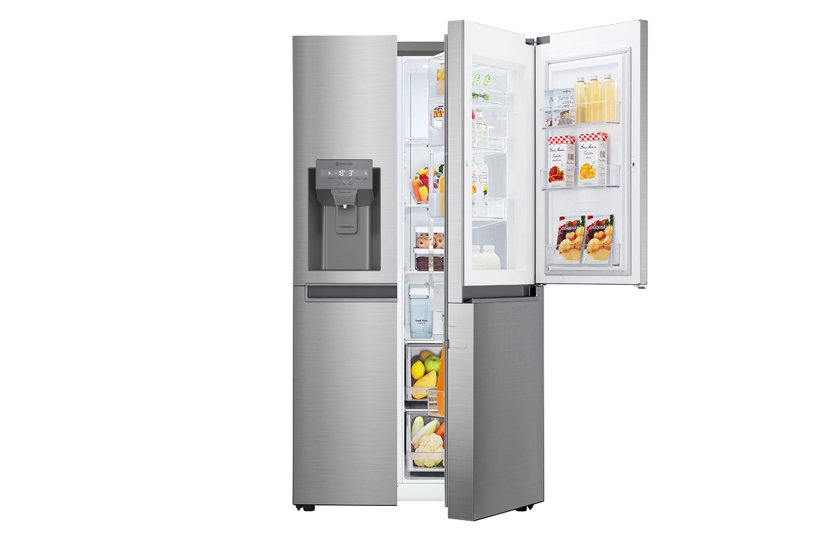 LG Side-by-Side mit Door-in-Door ® | Eis-, Crushed Ice- und Wasserspender | 634 Liter Kapazität | Energieeffizienzklasse F | Interner Wassertank 4L | Platinum Silver |  GSJV31PZXF , GSJV31PZXF