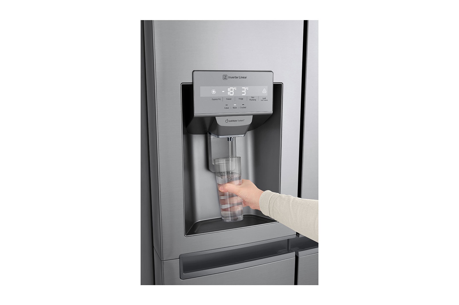 LG Side-by-Side mit Door-in-Door ® | Eis-, Crushed Ice- und Wasserspender | 634 Liter Kapazität | Energieeffizienzklasse F | Interner Wassertank 4L | Platinum Silver |  GSJV31PZXF , GSJV31PZXF