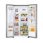 LG Side-by-Side mit Door-in-Door ® | Eis-, Crushed Ice- und Wasserspender | 634 Liter Kapazität | Energieeffizienzklasse F | Interner Wassertank 4L | Platinum Silver |  GSJV31PZXF , GSJV31PZXF