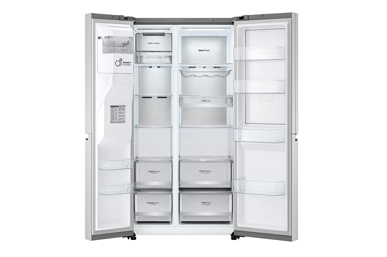 LG Side-by-Side mit Door-in-Door® | Craft Ice Kugeln | Eis-, Crushed Ice- und Wasserspender | 635 Liter Kapazität | Energieeffizienzklasse E | Interner Wassertank 4L | Brushed Steel | GSJV90BSDE, GSJV90BSDE