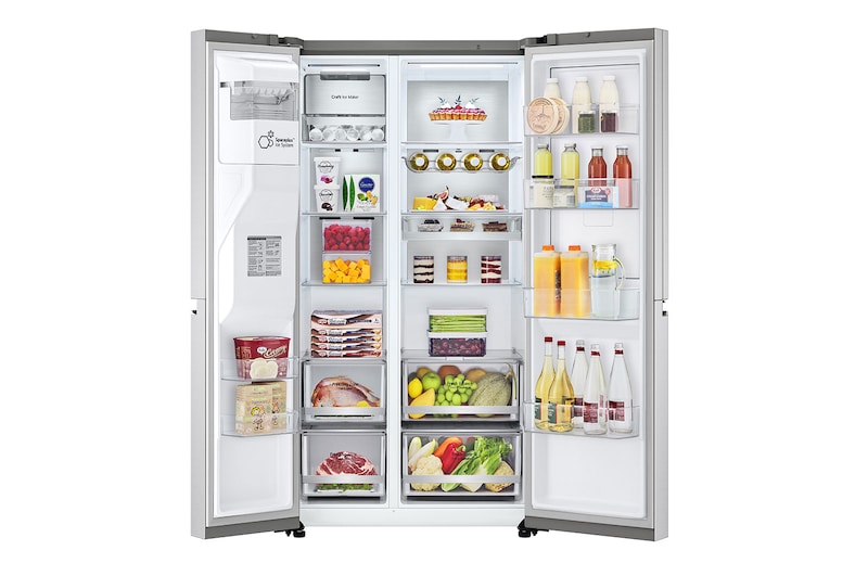 LG Side-by-Side mit Door-in-Door® | Craft Ice Kugeln | Eis-, Crushed Ice- und Wasserspender | 635 Liter Kapazität | Energieeffizienzklasse E | Interner Wassertank 4L | Brushed Steel | GSJV90BSDE, GSJV90BSDE