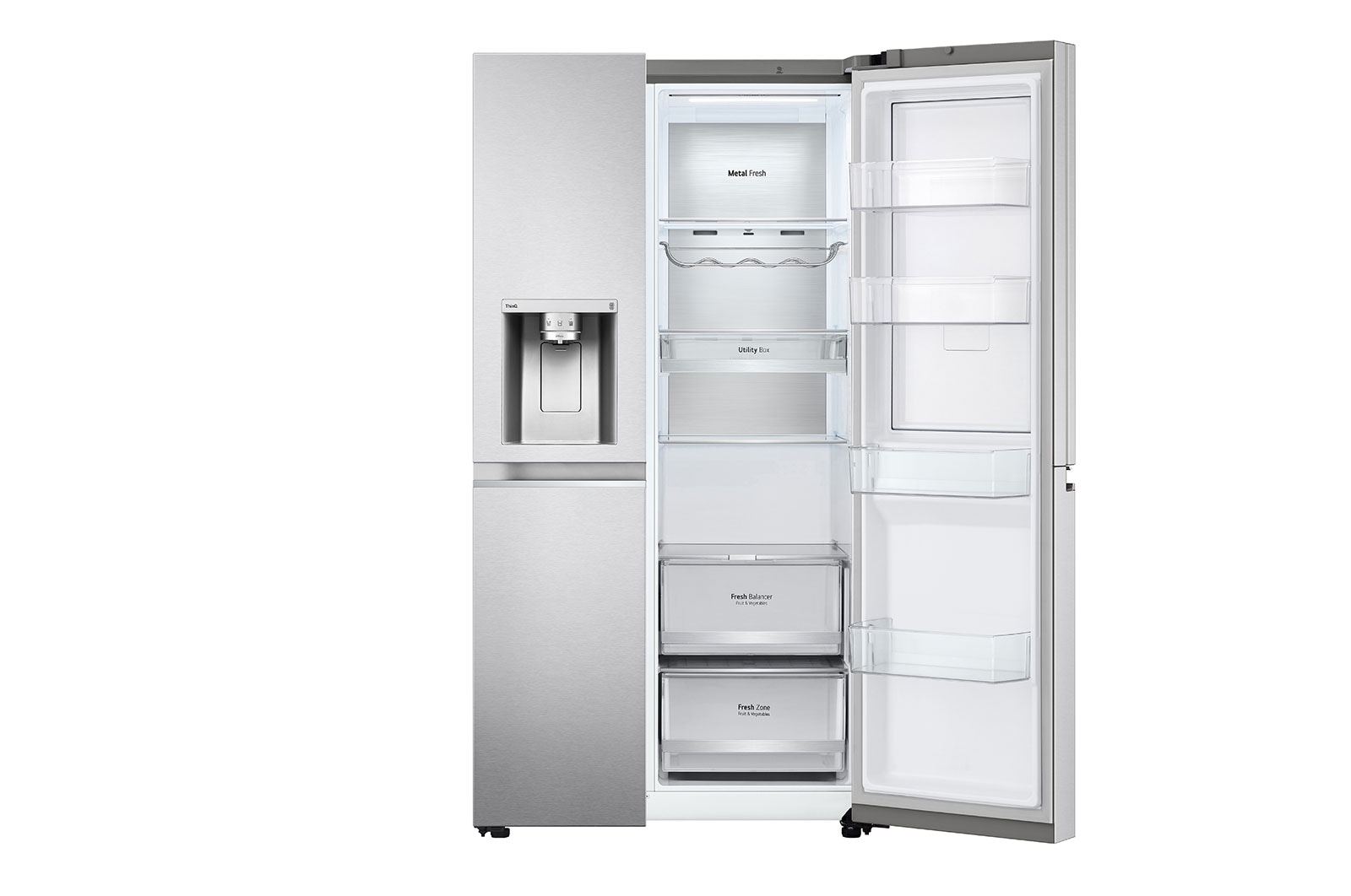 LG Side-by-Side mit Door-in-Door® | Craft Ice Kugeln | Eis-, Crushed Ice- und Wasserspender | 635 Liter Kapazität | Energieeffizienzklasse E | Interner Wassertank 4L | Brushed Steel | GSJV90BSDE, GSJV90BSDE
