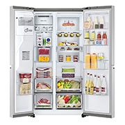 LG Side-by-Side mit Door-in-Door® | Craft Ice Kugeln | Eis-, Crushed Ice- und Wasserspender | 635 Liter Kapazität | Energieeffizienzklasse E | Interner Wassertank 4L | Brushed Steel | GSJV90BSDE, GSJV90BSDE