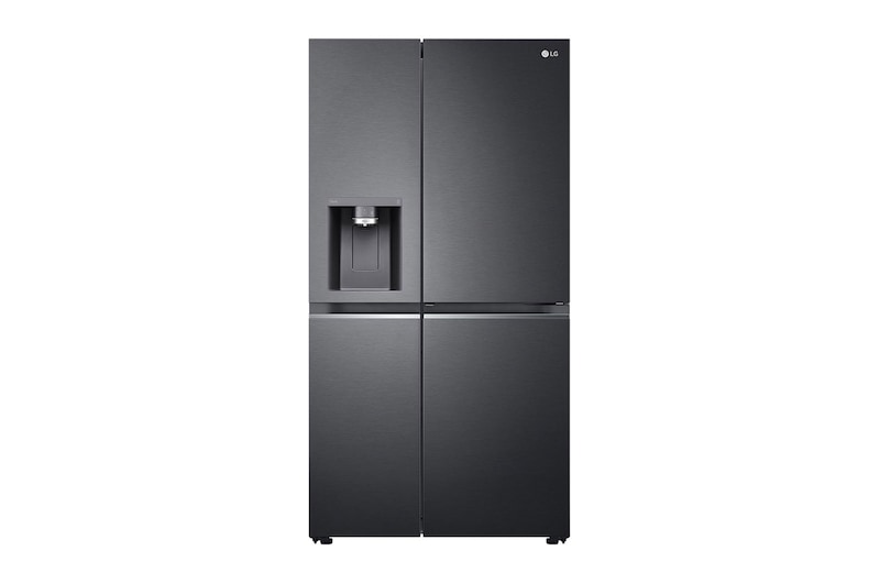 Vorderseite von Side-by-Side mit Door-in-Door® | Eis-, Crushed Ice- und Wasserspender | 635 Liter Kapazität | Energieeffizienzklasse E | Interner Wassertank 4L | Matte Black Steel | GSJV91MCAE GSJV91MCAE