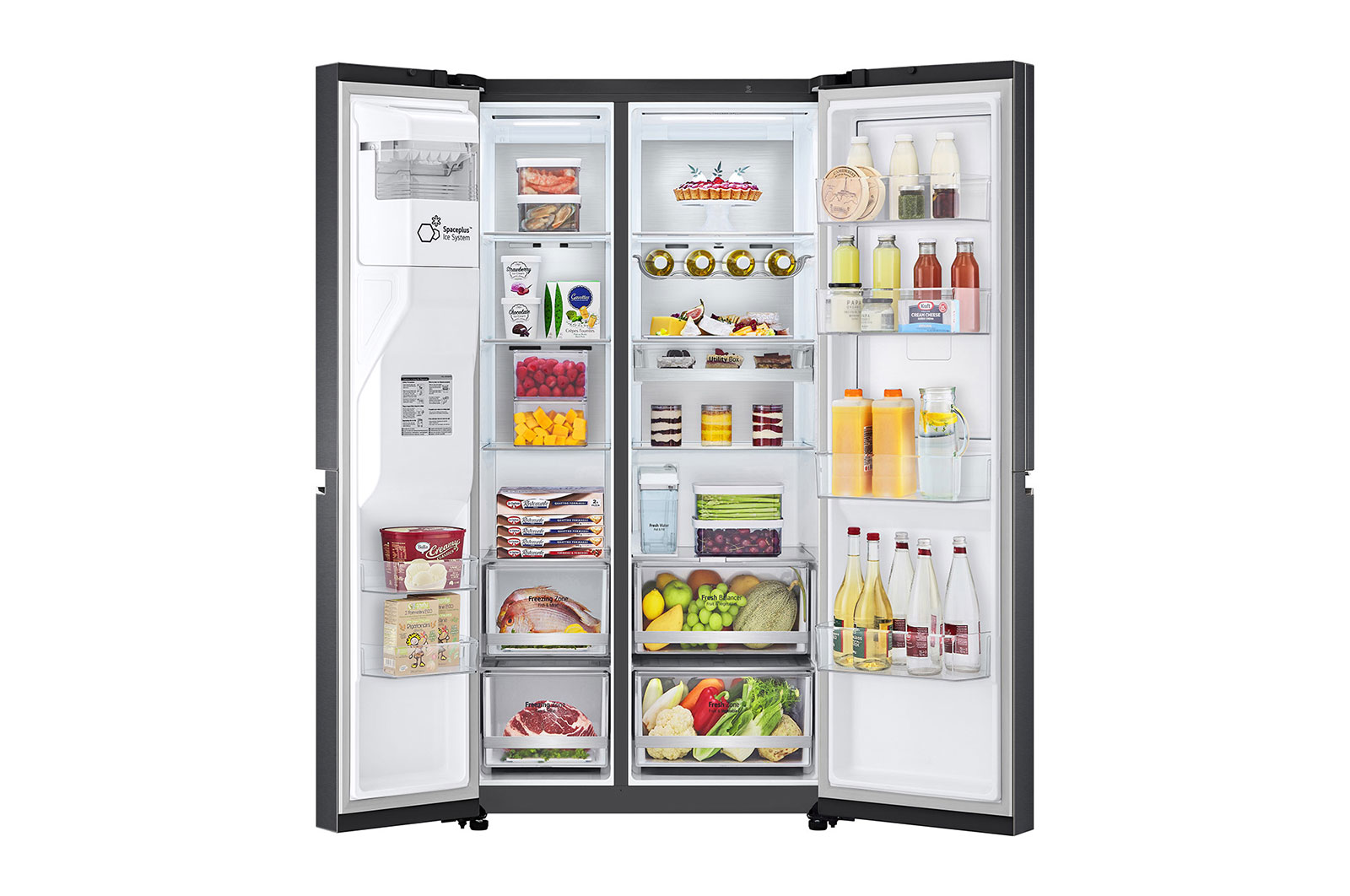 LG Side-by-Side mit Door-in-Door® | Eis-, Crushed Ice- und Wasserspender | 635 Liter Kapazität | Energieeffizienzklasse E | Interner Wassertank 4L | Matte Black Steel | GSJV91MCAE, GSJV91MCAE