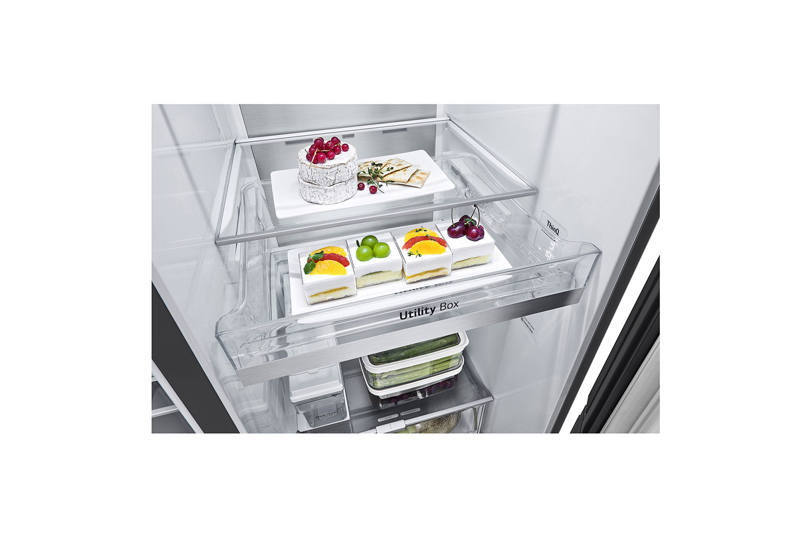 LG Side-by-Side mit Door-in-Door® | Eis-, Crushed Ice- und Wasserspender | 635 Liter Kapazität | Energieeffizienzklasse E | Interner Wassertank 4L | Matte Black Steel | GSJV91MCAE, GSJV91MCAE