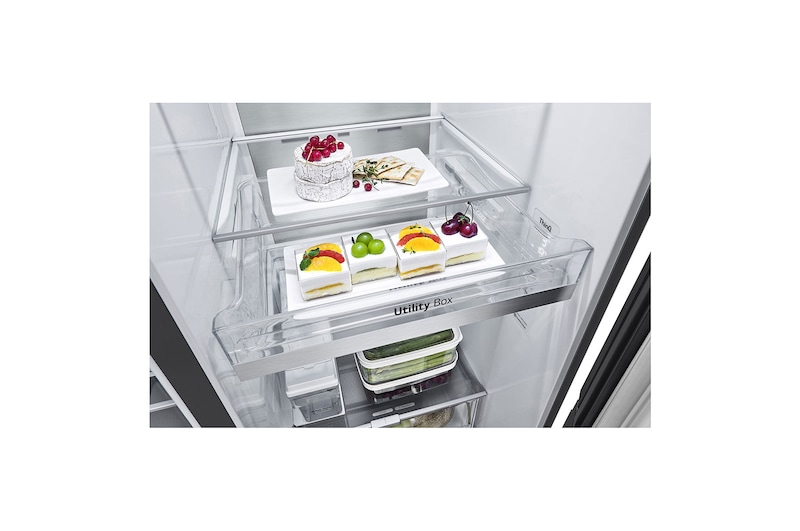 LG Side-by-Side mit Door-in-Door® | Eis-, Crushed Ice- und Wasserspender | 635 Liter Kapazität | Energieeffizienzklasse E | Interner Wassertank 4L | Matte Black Steel | GSJV91MCAE, GSJV91MCAE
