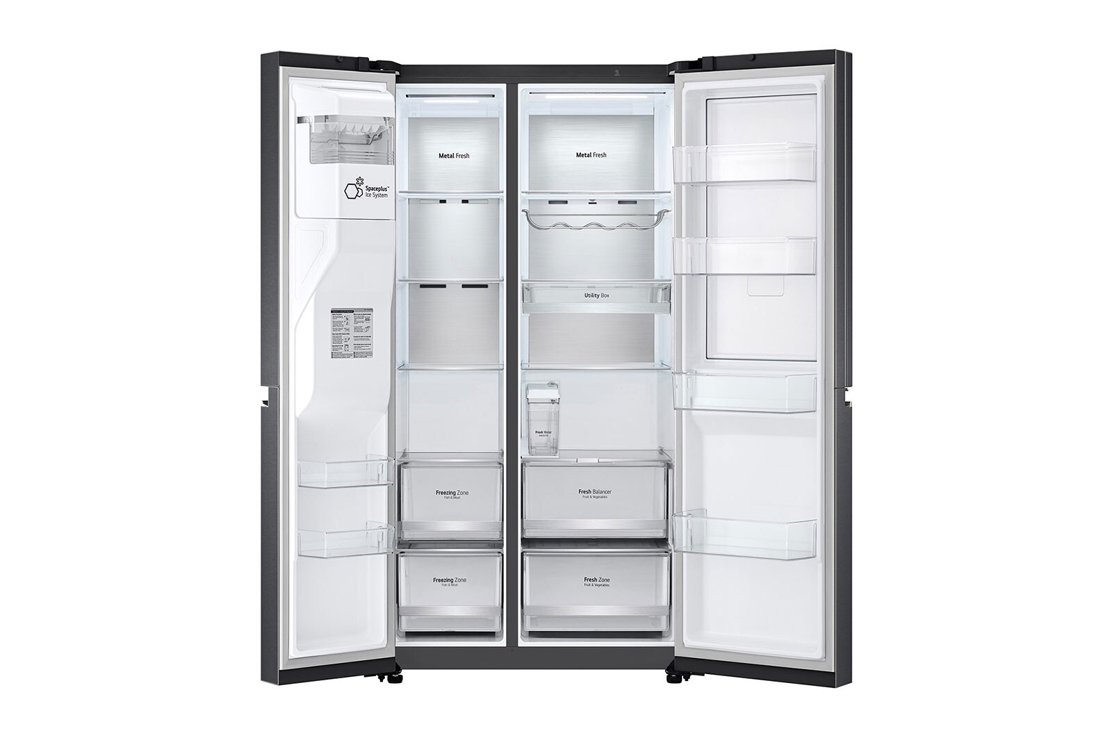 LG Side-by-Side mit Door-in-Door® | Eis-, Crushed Ice- und Wasserspender | 635 Liter Kapazität | Energieeffizienzklasse E | Interner Wassertank 4L | Matte Black Steel | GSJV91MCAE, GSJV91MCAE