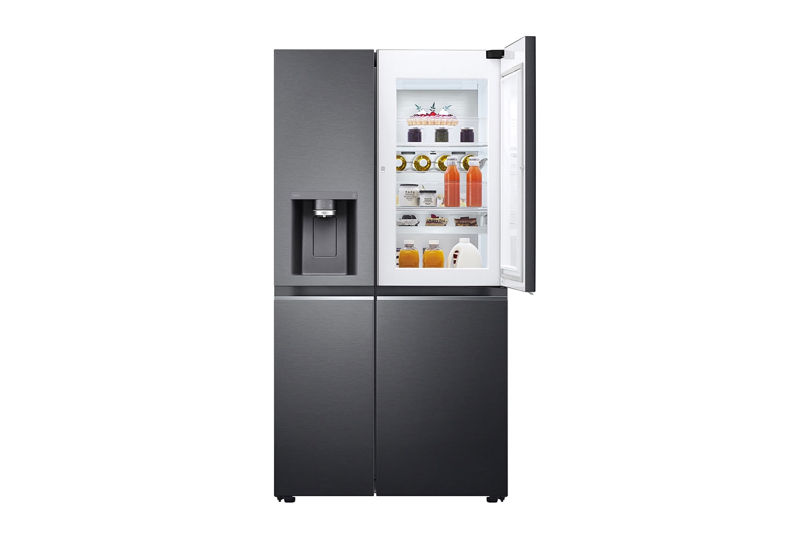 LG Side-by-Side mit Door-in-Door® | Eis-, Crushed Ice- und Wasserspender | 635 Liter Kapazität | Energieeffizienzklasse E | Interner Wassertank 4L | Matte Black Steel | GSJV91MCAE, GSJV91MCAE