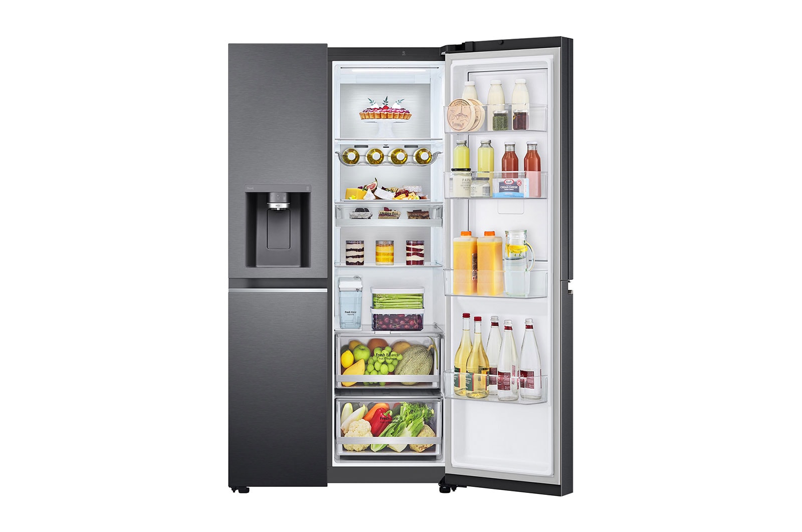 LG Side-by-Side mit Door-in-Door® | Eis-, Crushed Ice- und Wasserspender | 635 Liter Kapazität | Energieeffizienzklasse E | Interner Wassertank 4L | Matte Black Steel | GSJV91MCAE, GSJV91MCAE