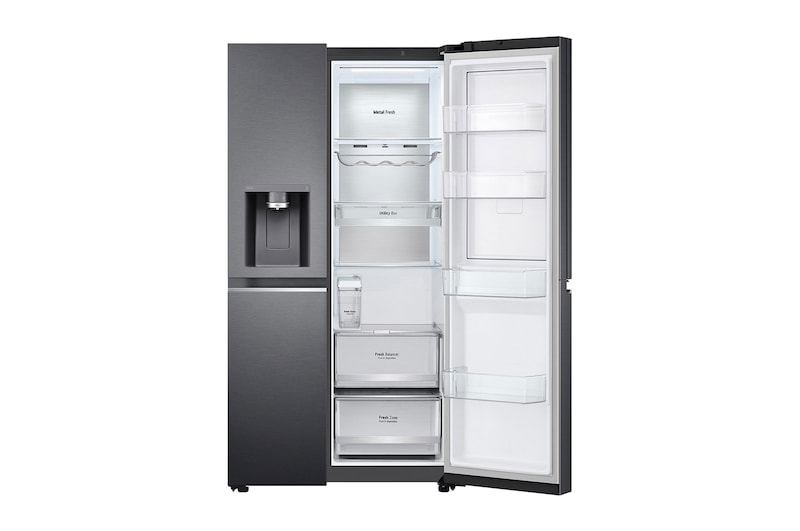 LG Side-by-Side mit Door-in-Door® | Eis-, Crushed Ice- und Wasserspender | 635 Liter Kapazität | Energieeffizienzklasse E | Interner Wassertank 4L | Matte Black Steel | GSJV91MCAE, GSJV91MCAE
