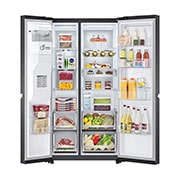 LG Side-by-Side mit Door-in-Door® | Eis-, Crushed Ice- und Wasserspender | 635 Liter Kapazität | Energieeffizienzklasse E | Interner Wassertank 4L | Matte Black Steel | GSJV91MCAE, GSJV91MCAE
