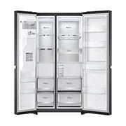LG Side-by-Side mit Door-in-Door® | Eis-, Crushed Ice- und Wasserspender | 635 Liter Kapazität | Energieeffizienzklasse E | Interner Wassertank 4L | Matte Black Steel | GSJV91MCAE, GSJV91MCAE