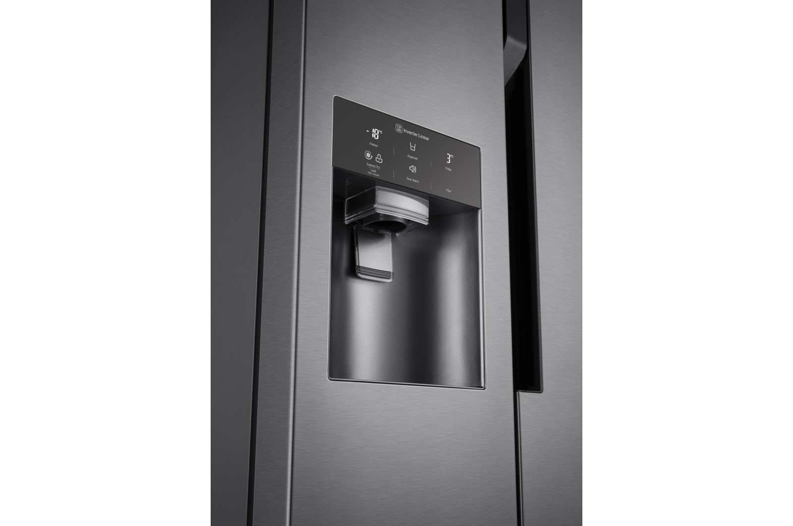 LG Side-by-Side mit Eis-, Crushed Ice- und Wasserspender  | 606 Liter Kapazität | Festwasseranschluss | Energieeffizienzklasse F | Dark Graphite | GSL360ICEZ, GSL360ICEZ