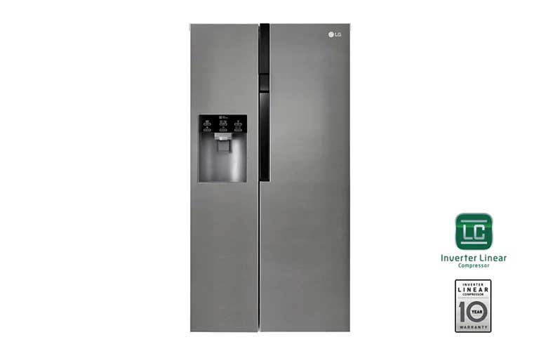 LG Side-by-Side mit Eis-, Crushed Ice- und Wasserspender | 606 Liter Kapazität | Energieeffizienzklasse F | Interner Wassertank 4L | Dark Graphite | GSL361ICEZ, GSL361ICEZ
