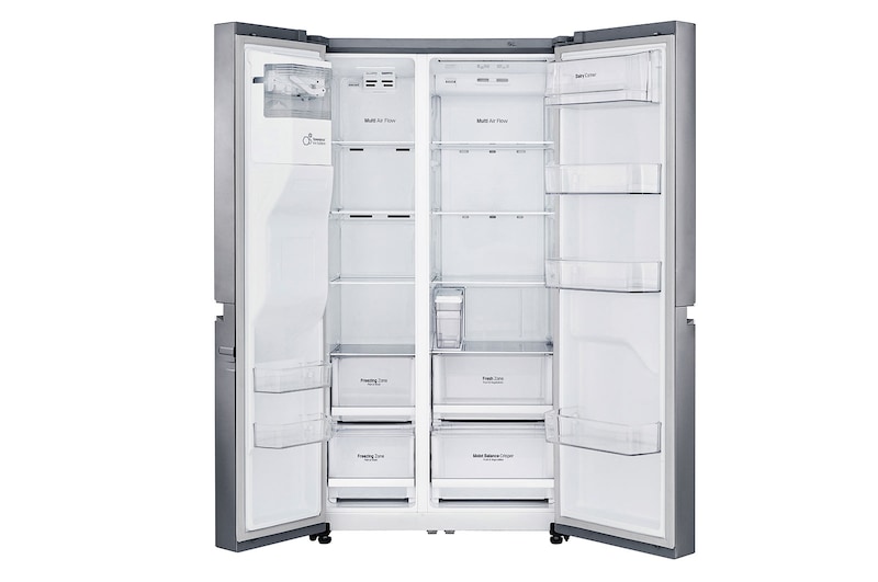 LG Side-by-Side mit Eis-, Crushed Ice- und Wasserspender | 625 Liter Kapazität | Energieeffizienzklasse E | Interner Wassertank 4L | Steel | GSL461ICEE, GSL461ICEE