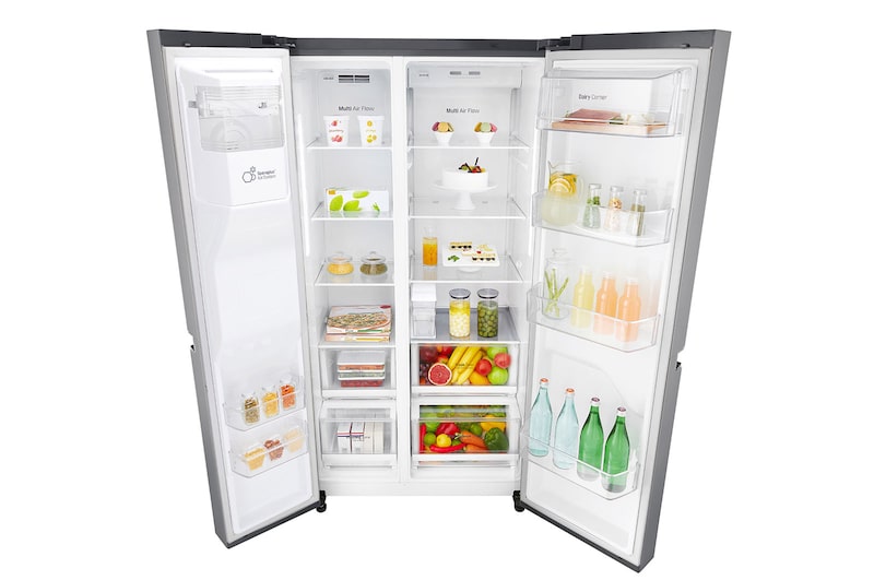 LG Side-by-Side mit Eis-, Crushed Ice- und Wasserspender | 625 Liter Kapazität | Energieeffizienzklasse E | Interner Wassertank 4L | Steel | GSL461ICEE, GSL461ICEE