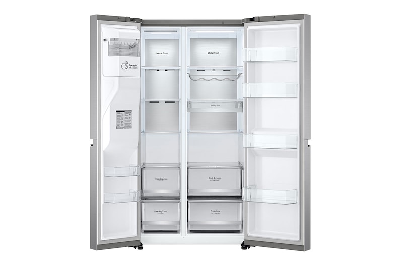 LG Side-by-Side mit Eis-, Crushed Ice- und Wasserspender | 634 Liter Kapazität | Energieeffizienzklasse D | Festwasseranschluss | Platinum Silver | GSLV90PZAD , GSLV90PZAD
