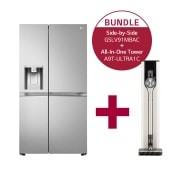 LG Side-by-Side mit Eis-, Crushed Ice- und Wasserspender | 634 Liter Kapazität  | Energieeffizienzklasse C | Interner Wassertank 4L | Metal Sorbet | GSLV91MBAC &  All-In-One Tower mit zwei Akkus I Calming Beige I Automatische Absaugung von Staub im Staubbehälter I LG CordZero®, GSLV91MBAC.A9T1C