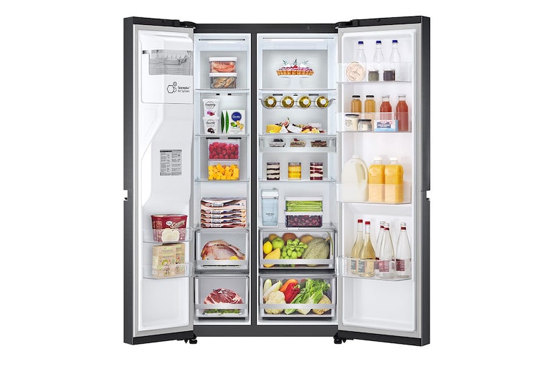 LG Side-by-Side mit Eis-, Crushed Ice- und Wasserspender | 634 Liter Kapazität | Energieeffizienzklasse D | Matte Black | GSLV91MCAD, GSLV91MCAD