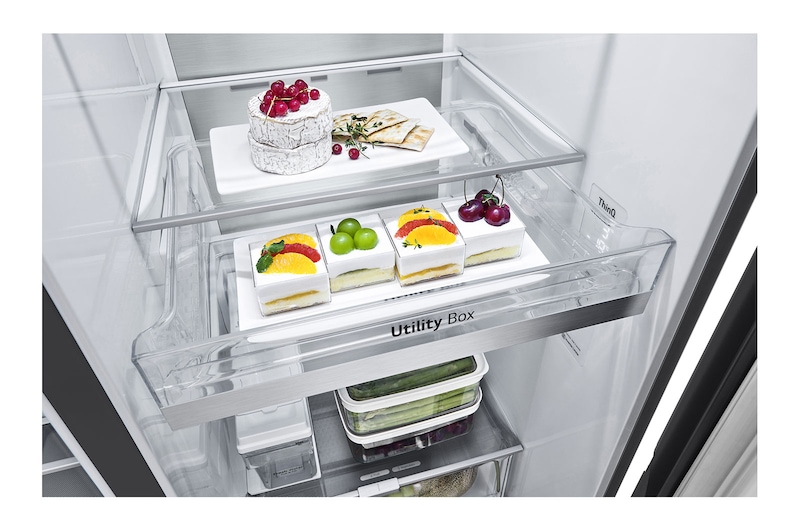LG Side-by-Side mit Eis-, Crushed Ice- und Wasserspender | 634 Liter Kapazität | Energieeffizienzklasse D | Matte Black | GSLV91MCAD, GSLV91MCAD