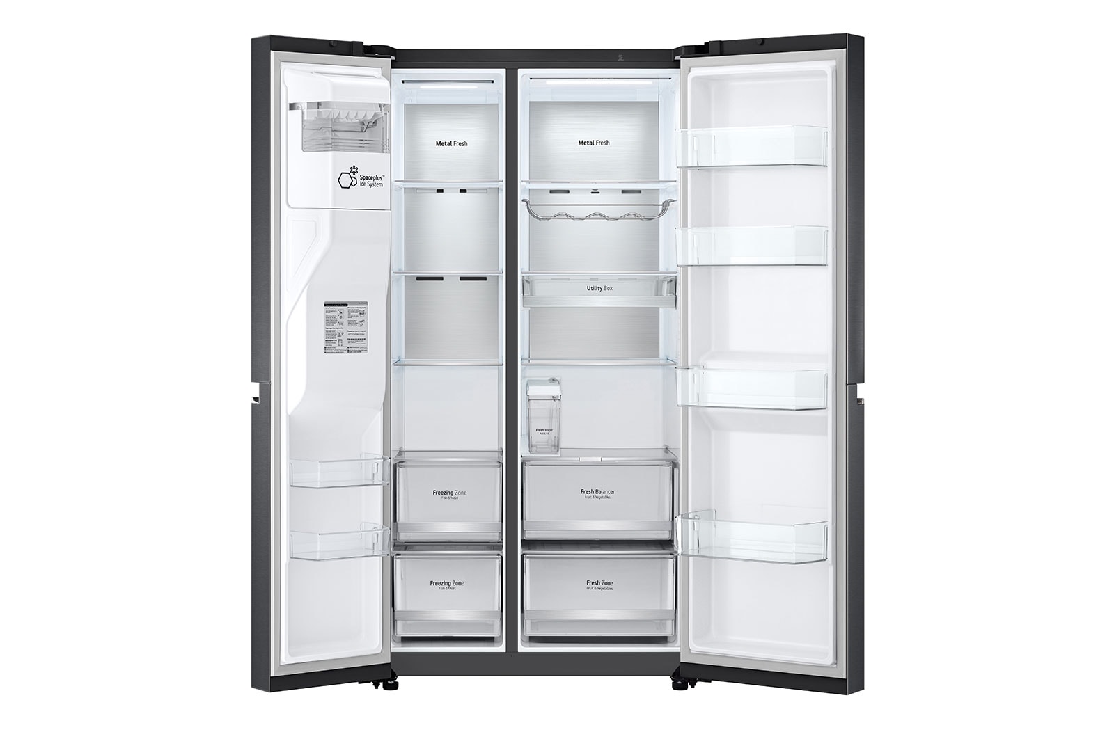 LG Side-by-Side mit Eis-, Crushed Ice- und Wasserspender | 634 Liter Kapazität | Energieeffizienzklasse D | Matte Black | GSLV91MCAD, GSLV91MCAD