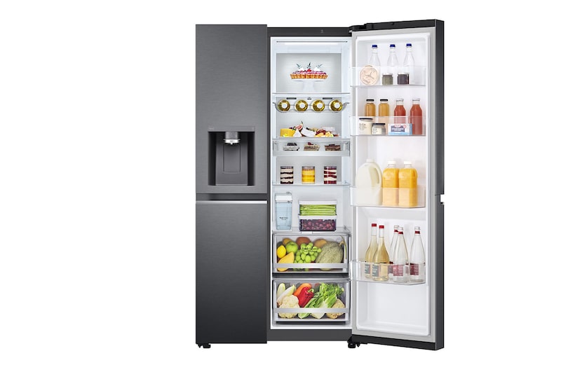 LG Side-by-Side mit Eis-, Crushed Ice- und Wasserspender | 634 Liter Kapazität | Energieeffizienzklasse D | Matte Black | GSLV91MCAD, GSLV91MCAD
