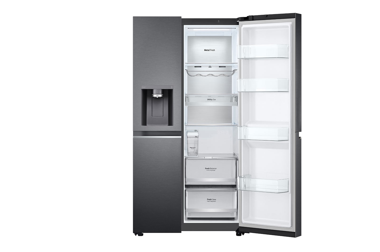 LG Side-by-Side mit Eis-, Crushed Ice- und Wasserspender | 634 Liter Kapazität | Energieeffizienzklasse D | Matte Black | GSLV91MCAD, GSLV91MCAD
