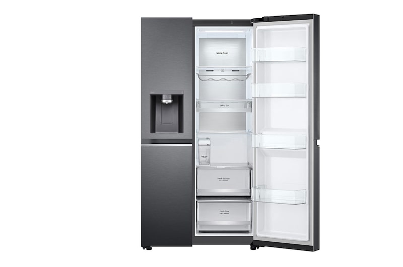 LG Side-by-Side mit Eis-, Crushed Ice- und Wasserspender | 634 Liter Kapazität | Energieeffizienzklasse D | Matte Black | GSLV91MCAD, GSLV91MCAD