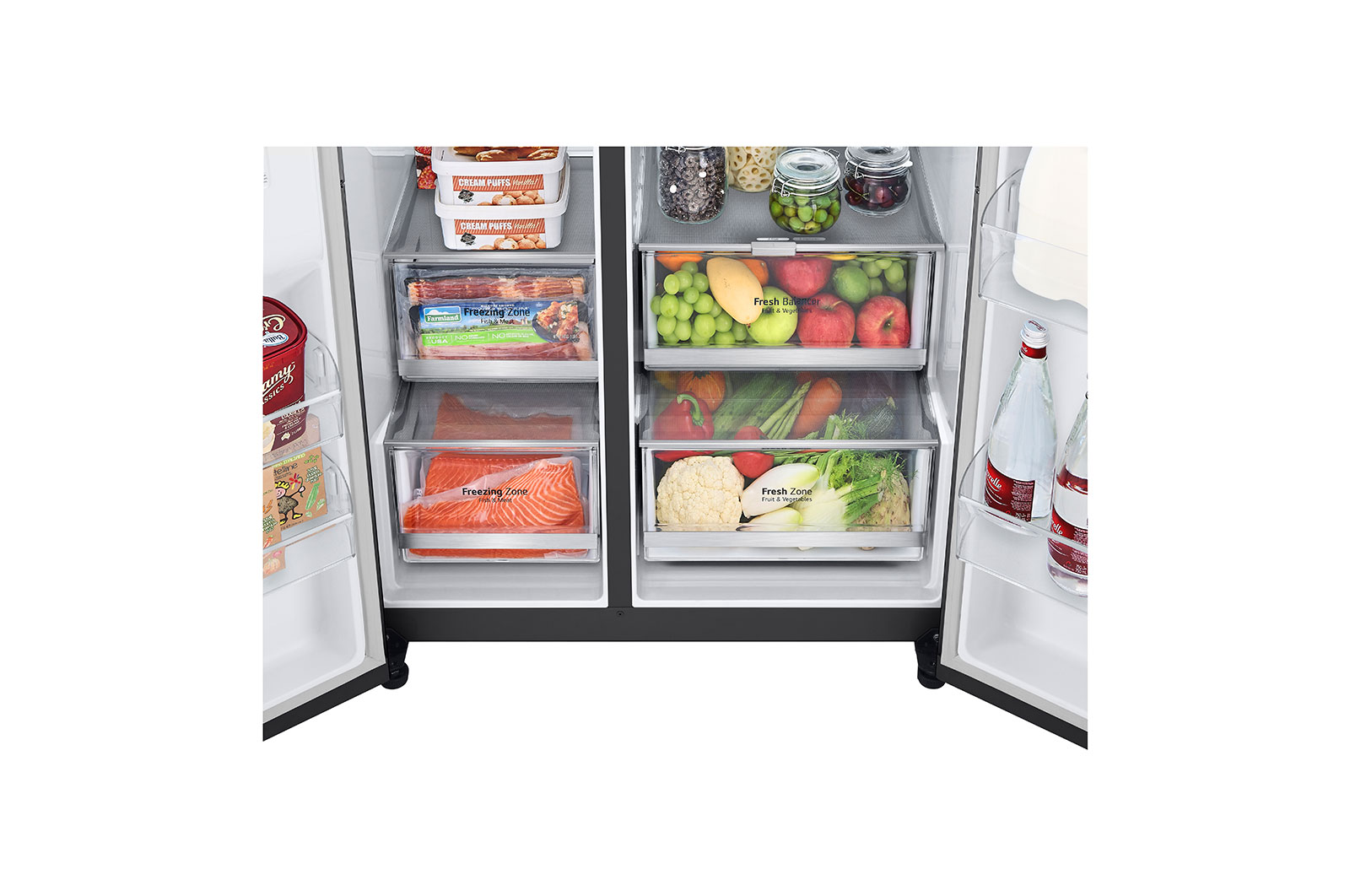 LG Side-by-Side mit InstaView Door-in-Door®  | 655 Liter Kapazität | Energieeffizienzklasse E | Matte Black | GSQV90MCAE, GSQV90MCAE